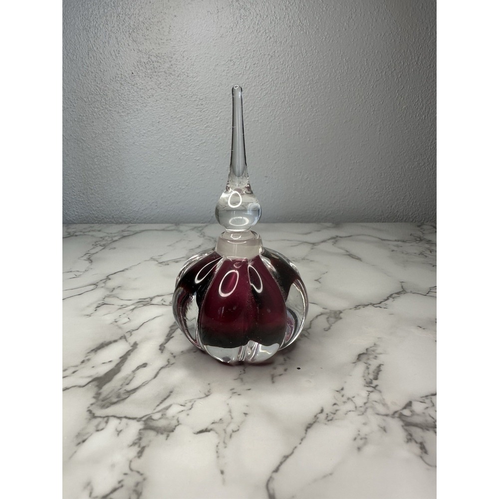Vandermark Purple Art Glass Perfume Bottle‎ Teardrop Stopper Signed paperweight